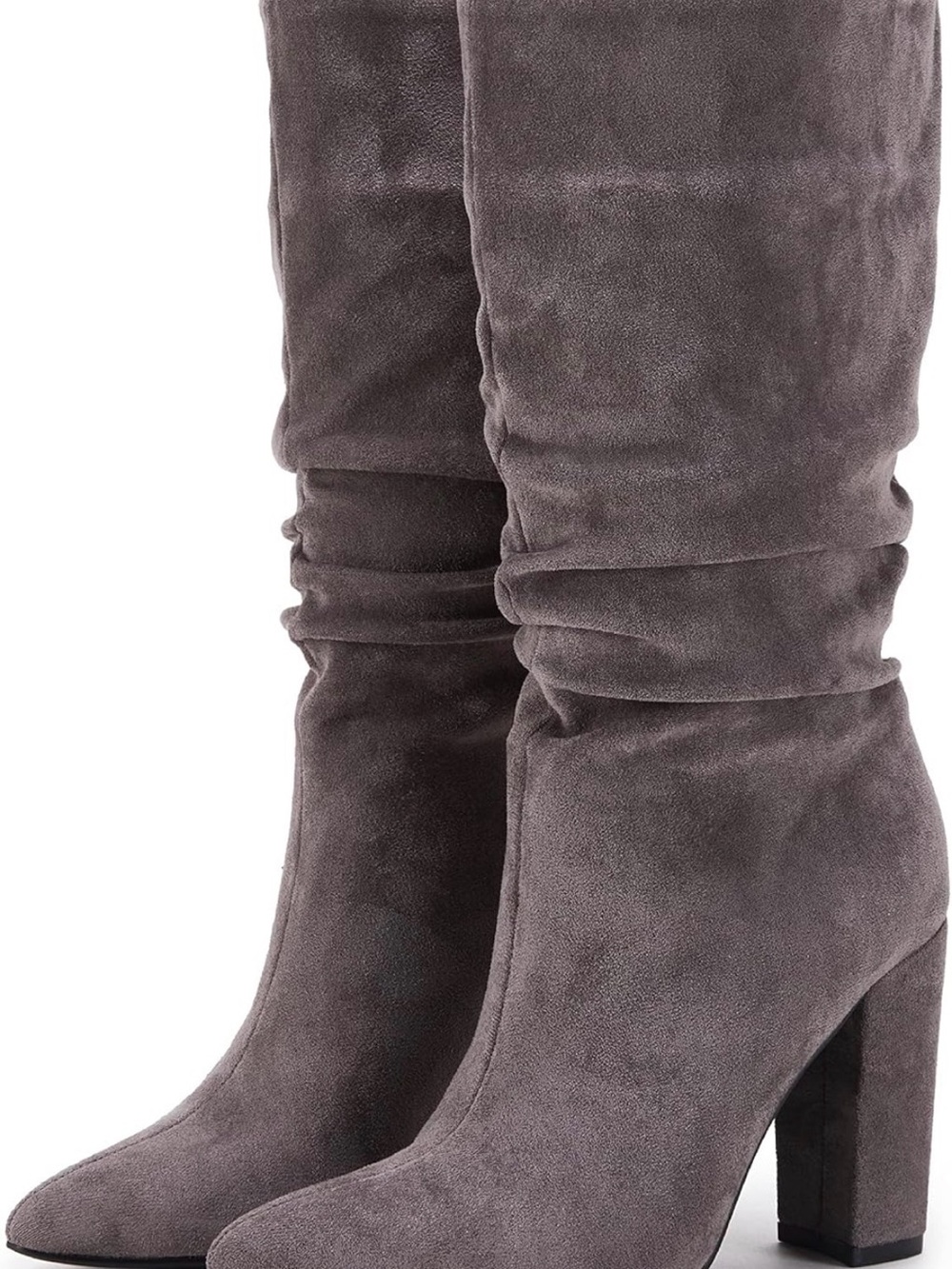 Syktkmx Gray Suede Slouch Boot with Block Heel